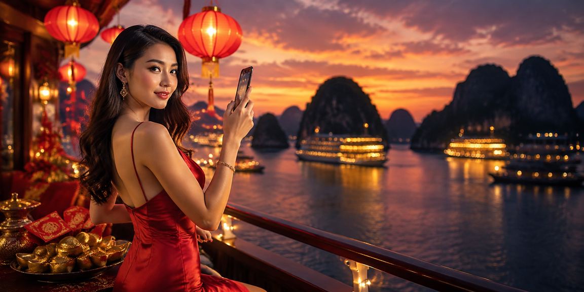 Vịnh Hạ Long với đèn lồng gợi lưu ý nạp tiền VND trước khi cược